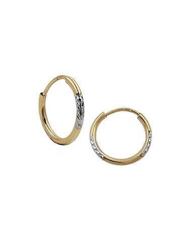 hoop earrings 12x1mm bicolor rhodium plated diamond cut 9k gold