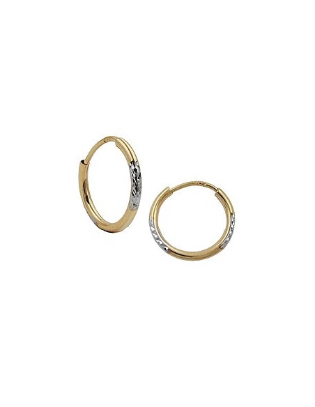 hoop earrings 12x1mm bicolor rhodium plated diamond cut 9k gold