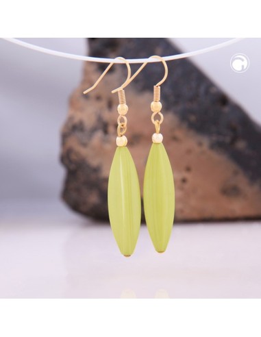 earhooks bead fluted olive light green