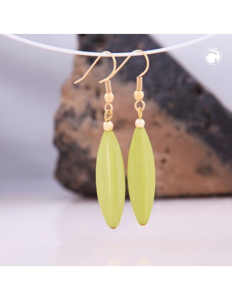 earhooks bead fluted olive light green