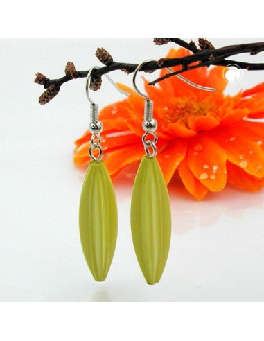 earhooks bead fluted olive light green
