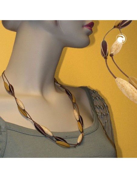 necklace double-rowed fluted olive brown