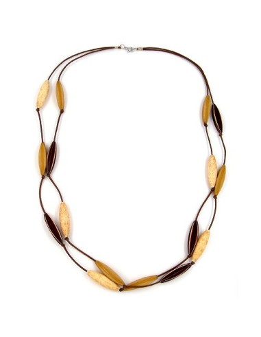 necklace double-rowed fluted olive brown
