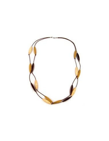 necklace double-rowed fluted olive brown