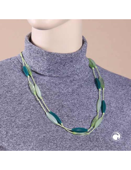 necklace double rowed fluted olive green