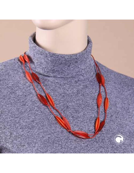 necklace double rowed fluted olive red
