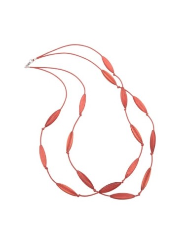 necklace double rowed fluted olive red
