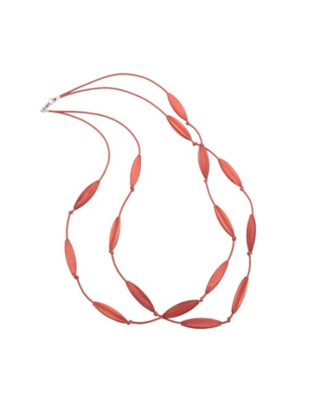 necklace double rowed fluted olive red