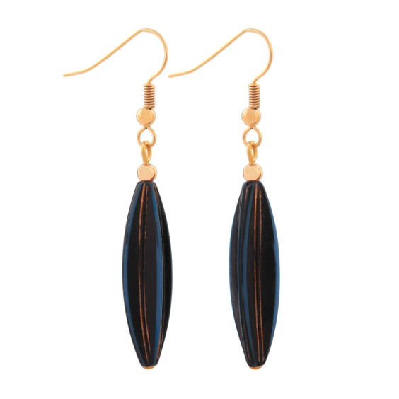 earhooks bead fluted olive dark blue