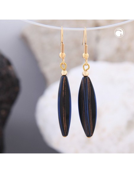 earhooks bead fluted olive dark blue