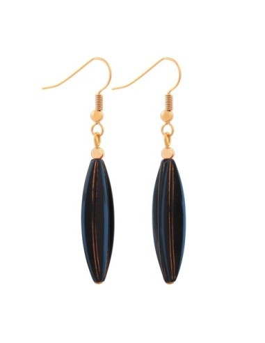earhooks bead fluted olive dark blue