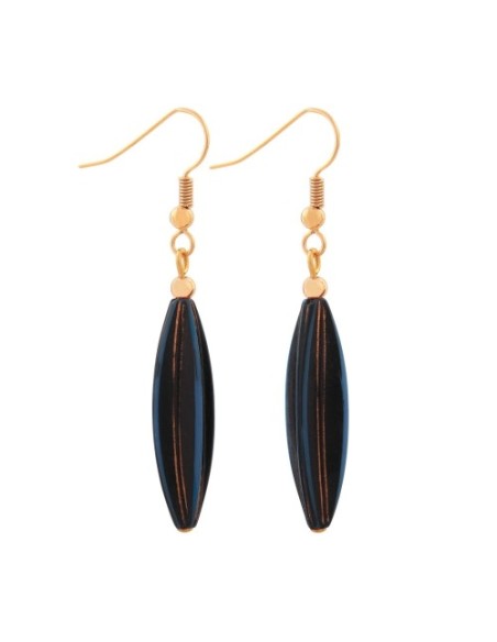 earhooks bead fluted olive dark blue