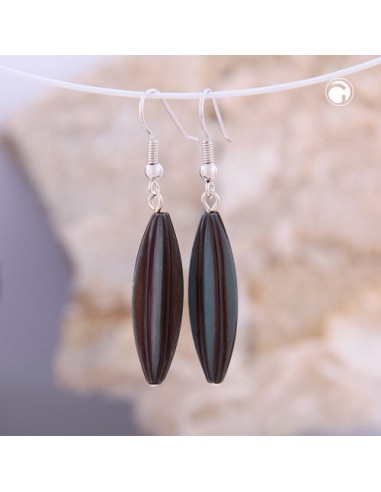 earhook bead fluted olive petrol-colour
