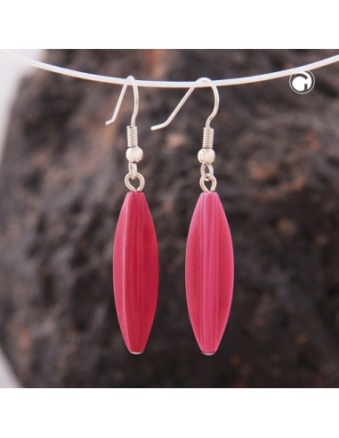earhooks bead fluted olive pink