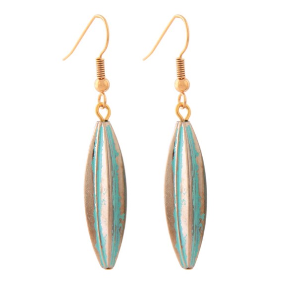 earhooks bead fluted olive green patina