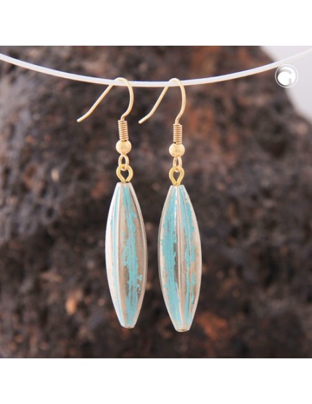 earhooks bead fluted olive green patina