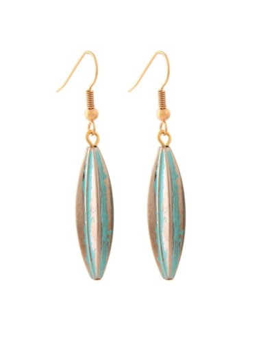 earhooks bead fluted olive green patina