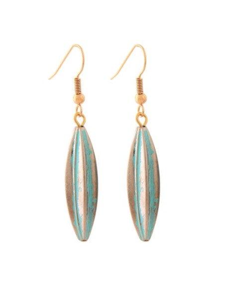 earhooks bead fluted olive green patina