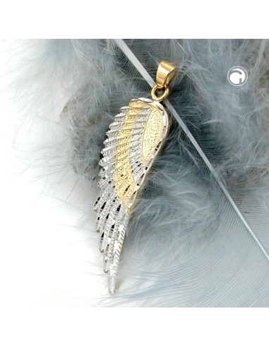 pendant 36x13mm angel wings bicolor 9kt gold