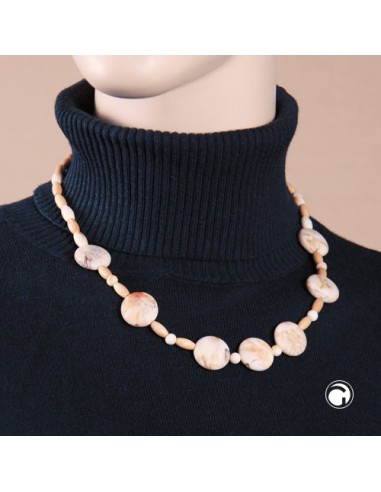 Kette 19mm flache beigefarbene Kunststoff Perlen helle Holzperlen 45cm