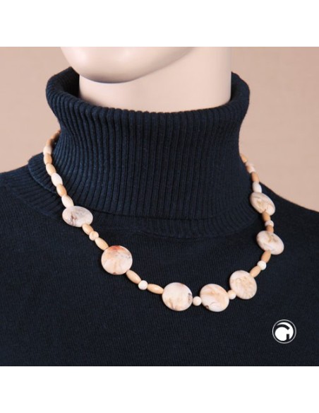 Kette 19mm flache beigefarbene Kunststoff Perlen helle Holzperlen 45cm