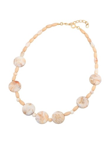 Kette 19mm flache beigefarbene Kunststoff Perlen helle Holzperlen 45cm