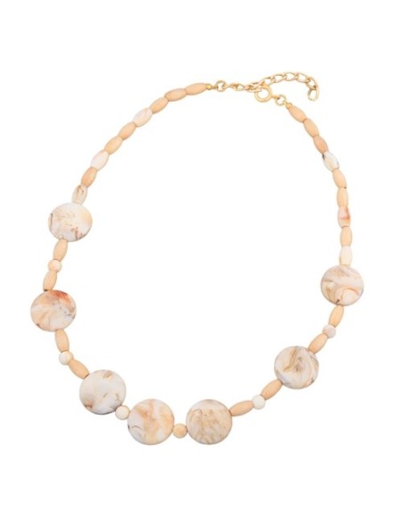 Kette 19mm flache beigefarbene Kunststoff Perlen helle Holzperlen 45cm