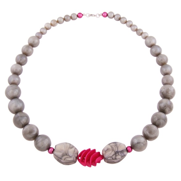 necklace round beads grey/pink 60cm