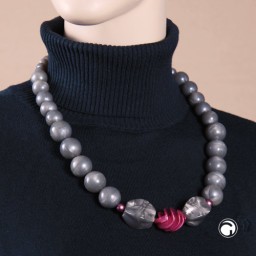 necklace round beads grey/pink 60cm