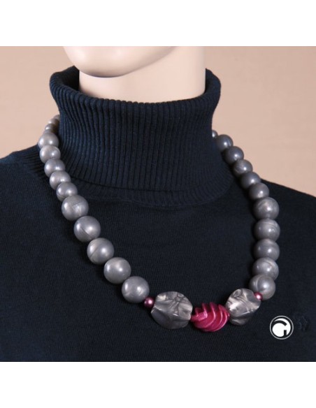 necklace round beads grey/pink 60cm