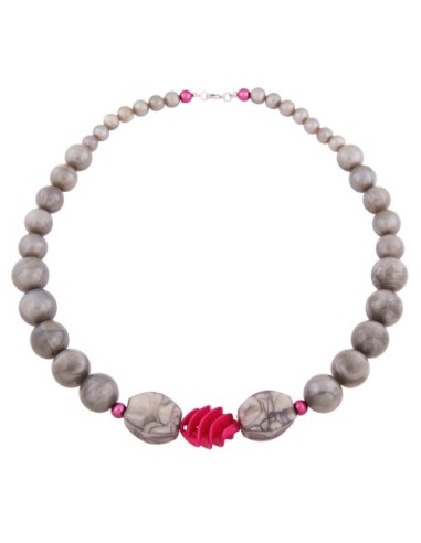 necklace round beads grey/pink 60cm