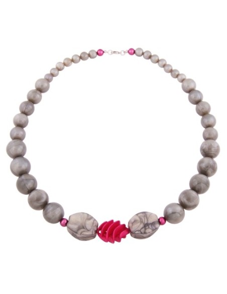 necklace round beads grey/pink 60cm