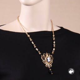 Collier Gemme goldfarbene Kordelkette aus Metall schwarze Kunststoffperlen 50cm