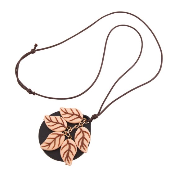 necklace 5 leafs beige-brown cord