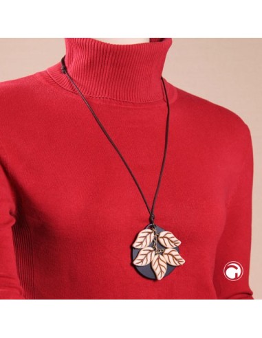 necklace 5 leafs beige-brown cord