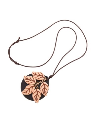 necklace 5 leafs beige-brown cord