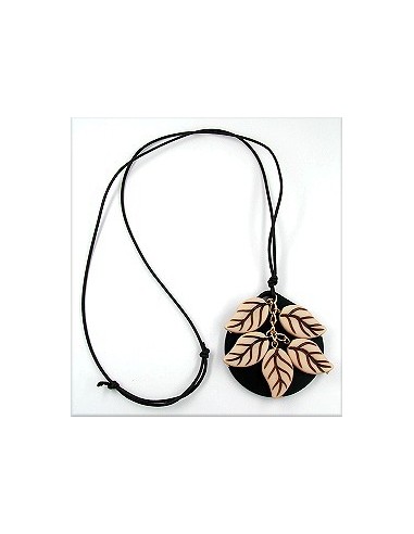 necklace 5 leafs beige-brown cord