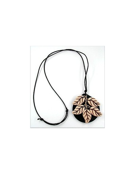 necklace 5 leafs beige-brown cord