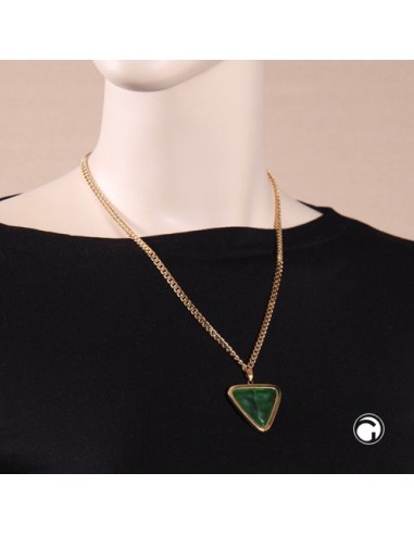 Kette vergoldete Flachpanzer-Kette aus Metall Anhänger Dreieck grün Kunststoff 51cm