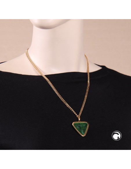 Kette vergoldete Flachpanzer-Kette aus Metall Anhänger Dreieck grün Kunststoff 51cm