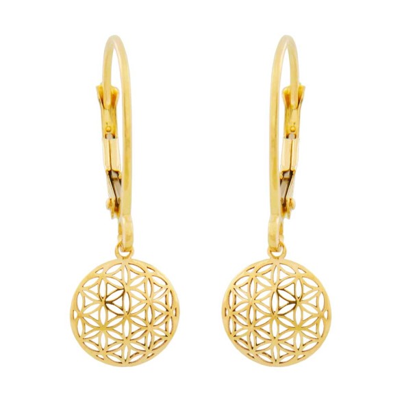 leverback earring flower of life 9k gold