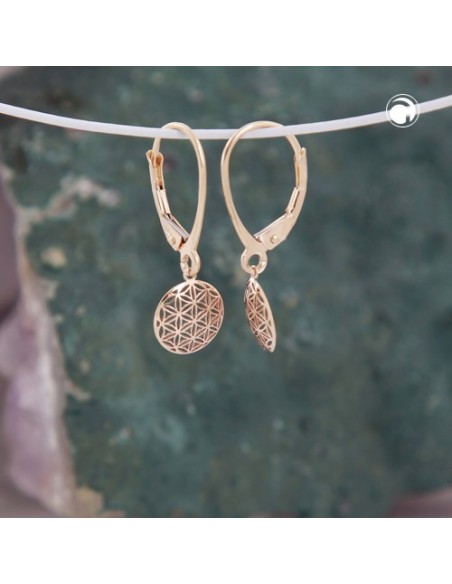 leverback earring flower of life 9k gold