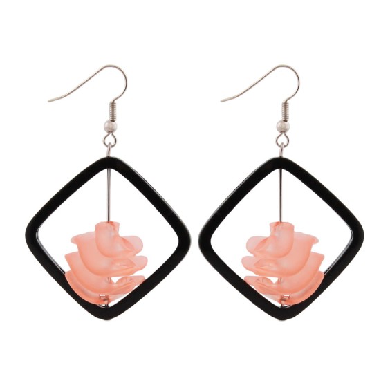 earrings black square bead apricot col.