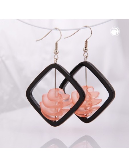 earrings black square bead apricot col.