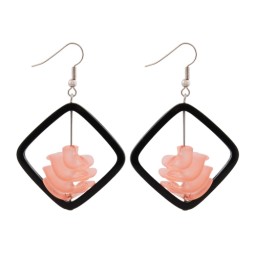 earrings black square bead apricot col.