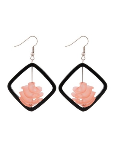 earrings black square bead apricot col.