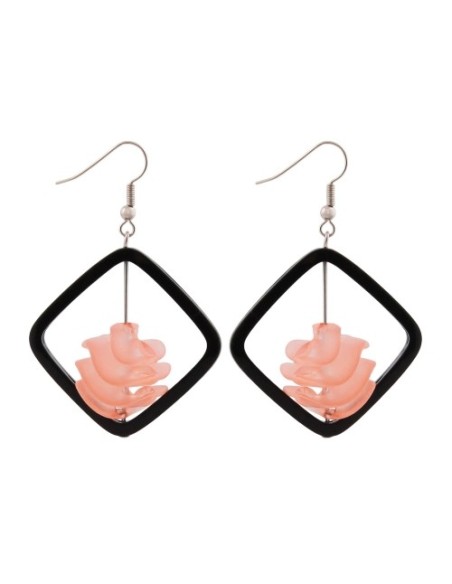 earrings black square bead apricot col.