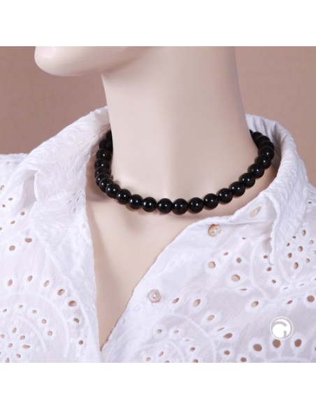 necklace dark black beads 12mm 40cm