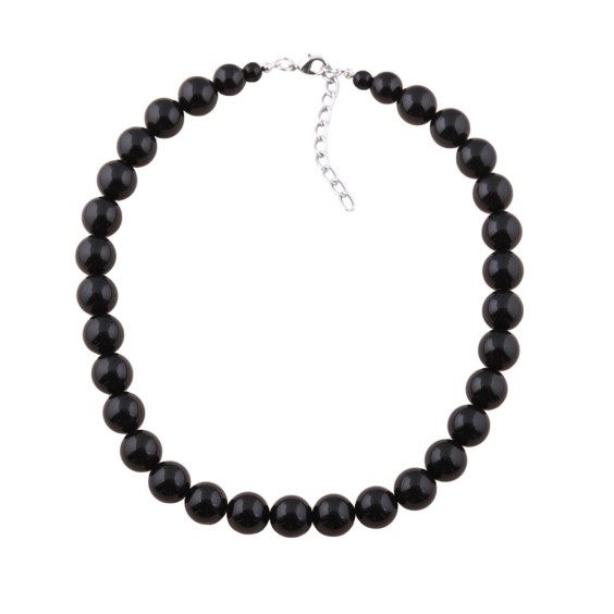 necklace dark black beads 12mm 42cm