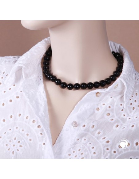 necklace dark black beads 12mm 42cm
